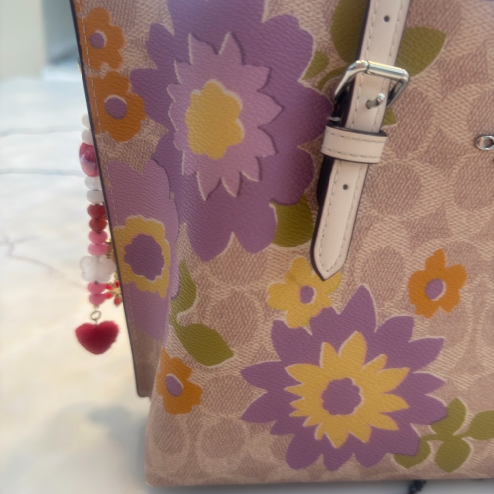 Coach Beige Tote with Purple and Yellow Floral Design - Picture 12 of 14